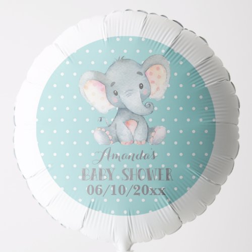 Elephant Baby Shower Aqua and Gray Balloon