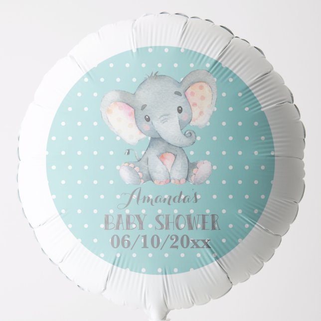 Elephant Baby Shower Aqua and Gray Balloon (Front)