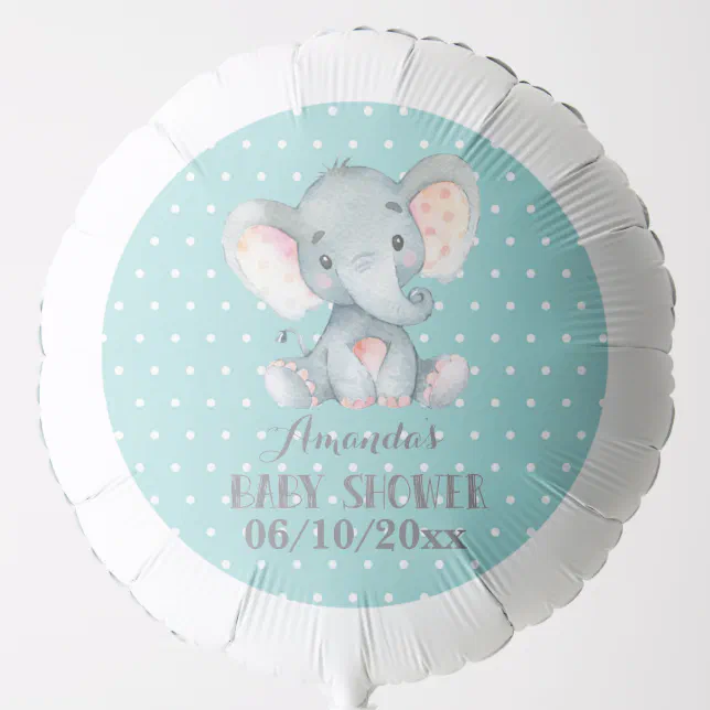 Elephant Baby Shower Aqua and Gray Balloon | Zazzle