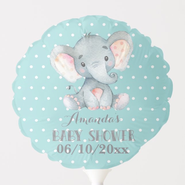 Elephant Baby Shower Aqua and Gray Balloon (Front)