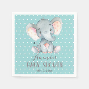 Elephant Baby Shower Aqua and Gray Napkins