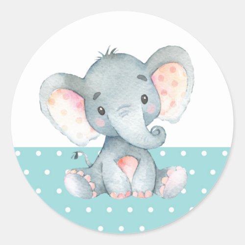 Elephant Baby Shower Aqua Classic Round Sticker
