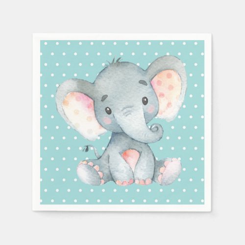 Elephant Baby Shower Aqua Teal Turquoise Napkins