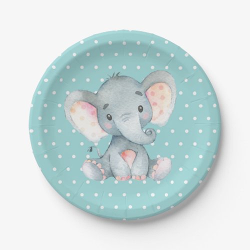 Elephant Baby Shower Aqua Teal Turquoise Paper Plates