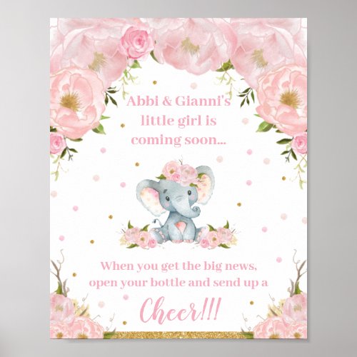 Elephant Baby Shower Arrival Cheer Pop Champagne  Poster