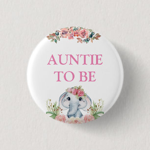 Elephant Baby Shower Auntie To Be Button