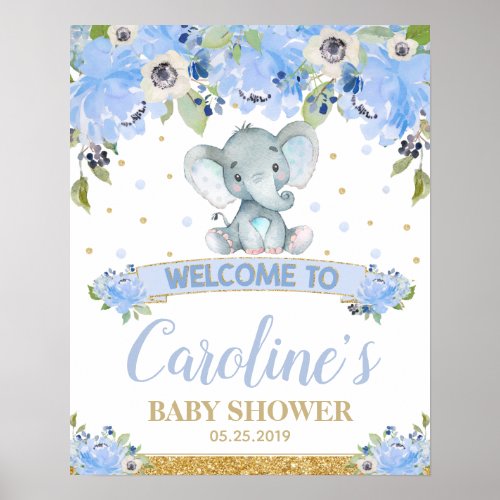 Elephant Baby Shower Baby Boy Welcome Sign Poster