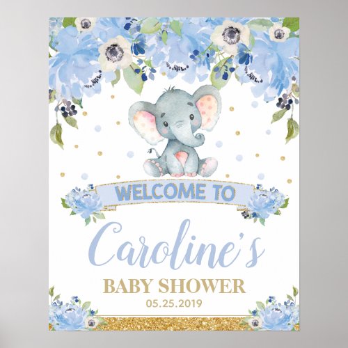 Elephant Baby Shower Baby Boy Welcome Sign Poster