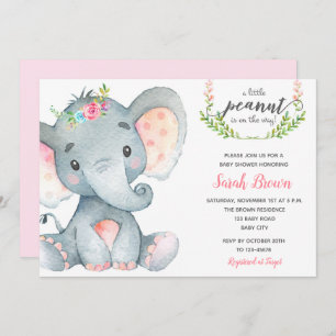 Elephant baby shower baby girl shower invitations
