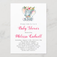 Elephant Baby Shower Baby Girl Shower Invitations