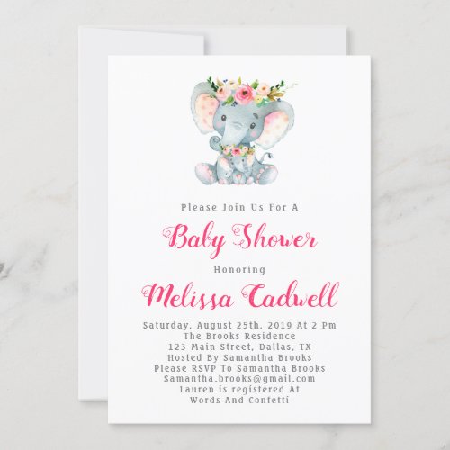 Elephant Baby Shower Baby Girl Shower Invitations