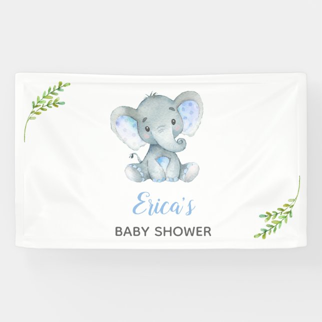 Elephant Baby Shower Backdrop Banner (Boy) Simple (Horizontal)