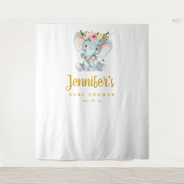 Elephant Baby Shower Backdrop, Photo Booth Prop (Front)