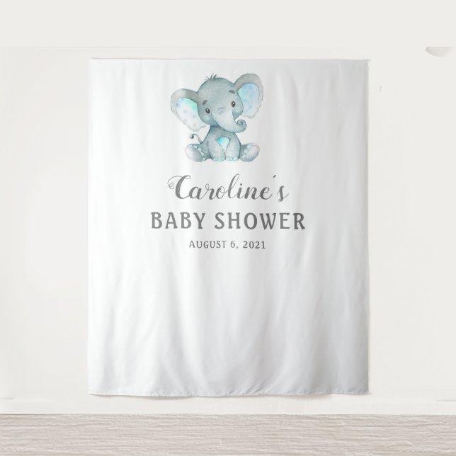 Elephant Baby Shower Backdrop, Photo Booth Prop (Front)