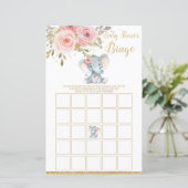 Elephant Baby Shower Bingo Game Activity Girl (Standing Front)