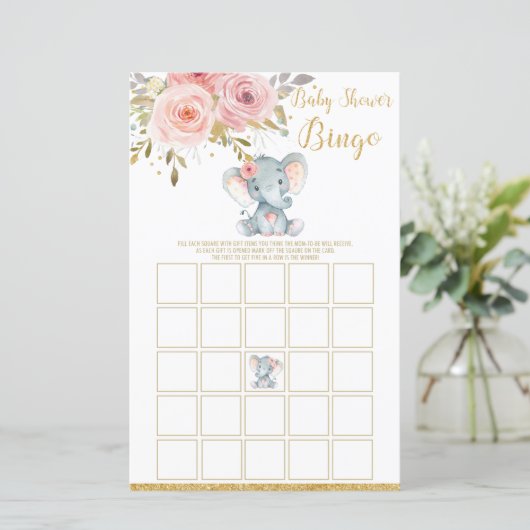Elephant Baby Shower Bingo Game Activity Girl (Standing Front)