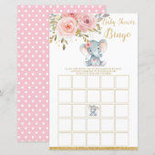 Elephant Baby Shower Bingo Game Activity Girl (Front/Back)