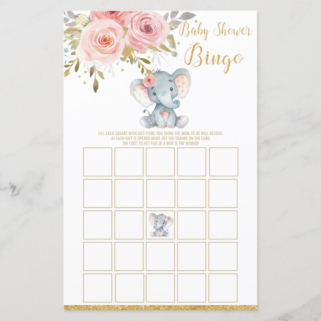 Elephant Baby Shower Bingo Game Activity Girl | Zazzle