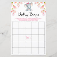 Elephant Baby Shower Bingo Game | Pink Girl