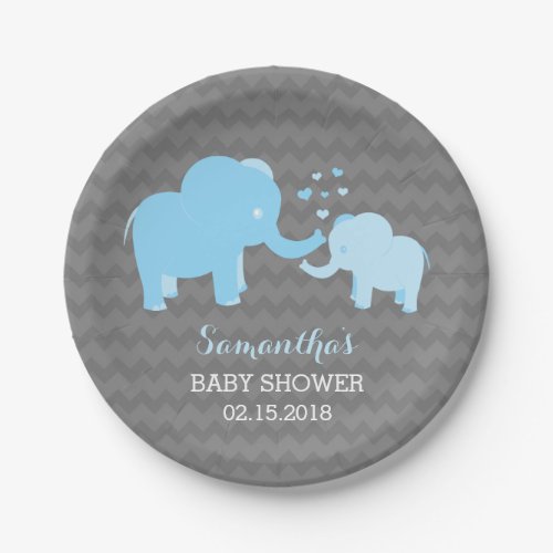 Elephant Baby Shower Blue and Grey Paper Plates