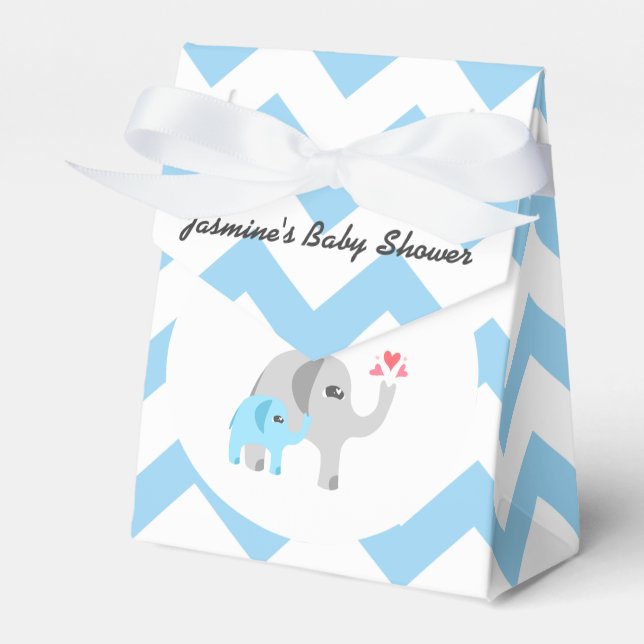 Elephant Baby Shower Blue and White Favor Boxes (Front Side)