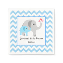 Elephant Baby Shower Blue and White Napkins