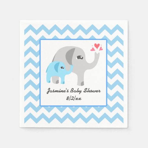 Elephant Baby Shower Blue and White Napkins