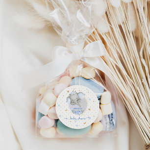 Elephant Baby Shower Blue Classic Round Sticker