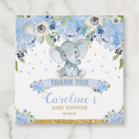 Elephant Baby Shower Blue Floral Boy Thank You Favor Tags
