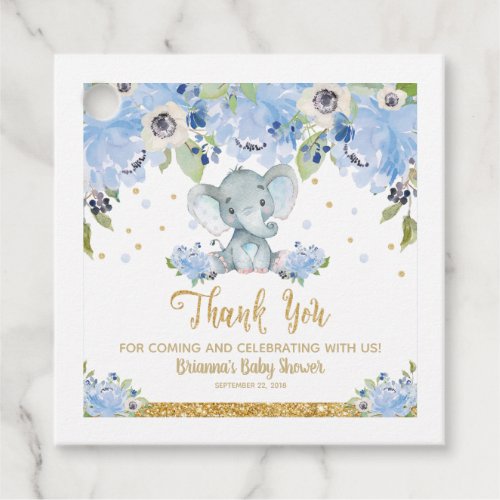 Elephant Baby Shower Blue Floral Boy Thank You Favor Tags