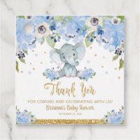 Elephant Baby Shower Blue Floral Boy Thank You Favor Tags