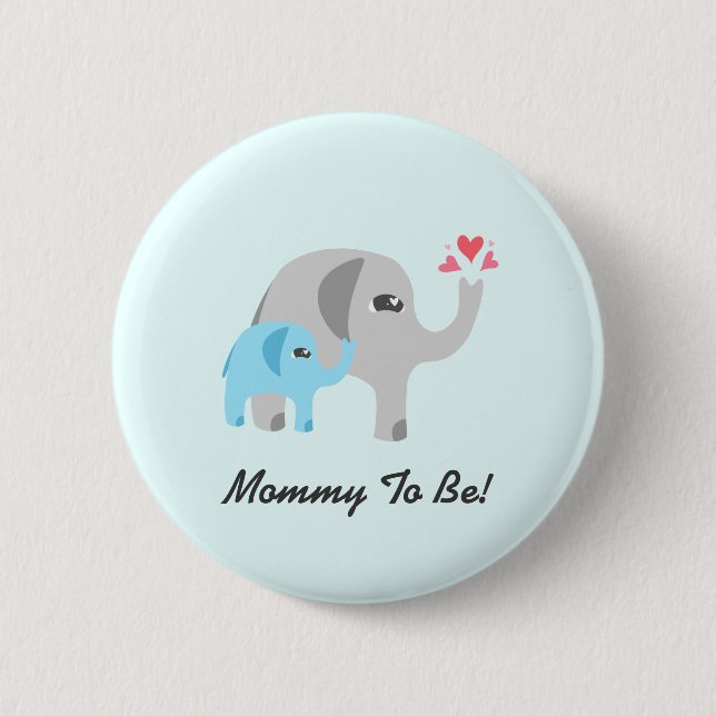 Elephant Baby Shower Blue Pinback Button (Front)
