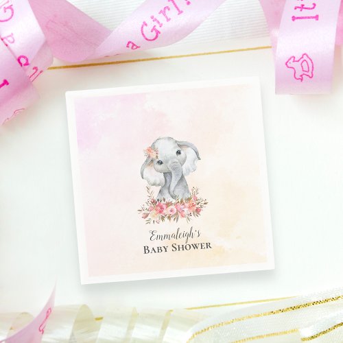 Elephant Baby Shower Boho Chic Coral Watercolor Napkins
