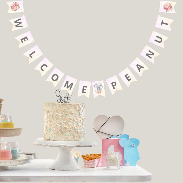 Elephant Baby Shower Boho Chic Coral Welcome Bunting Flags (Creator Uploaded)
