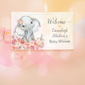 Adorable Elephant Blush Pink Floral Baby Shower Banner