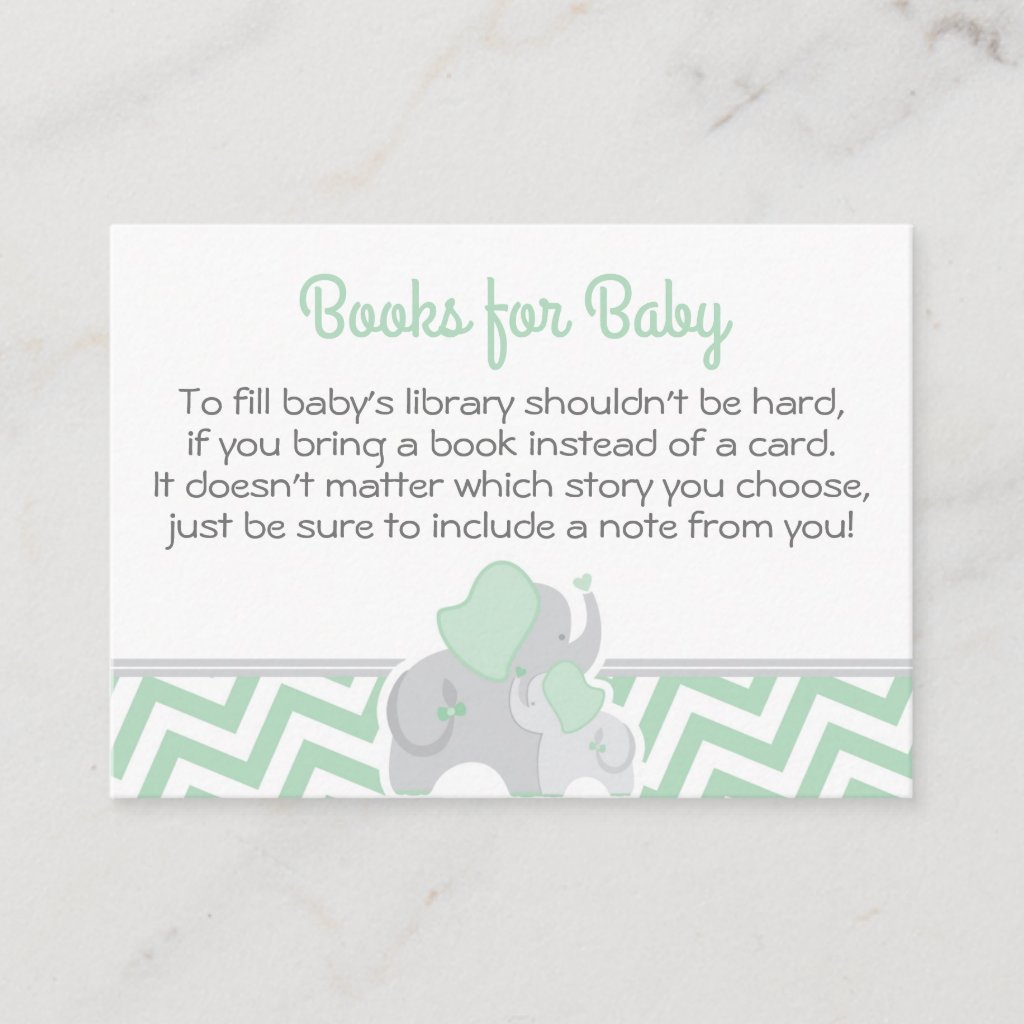 Elephant Baby Shower Book Card Mint Green Chevron