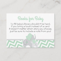 Elephant Baby Shower Book Card Mint Green Chevron