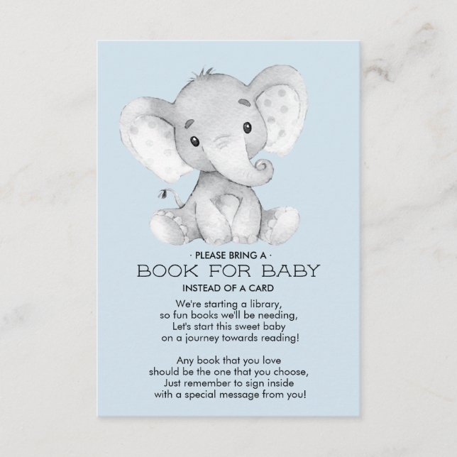 Elephant Baby Shower Book for Baby Card (Front)