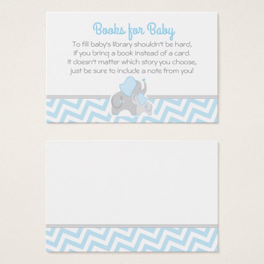 Elephant Baby Shower Book Request Card Blue Gray (Front & Back)