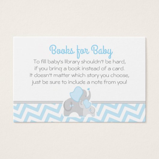 Elephant Baby Shower Book Request Card Blue Gray (Front)