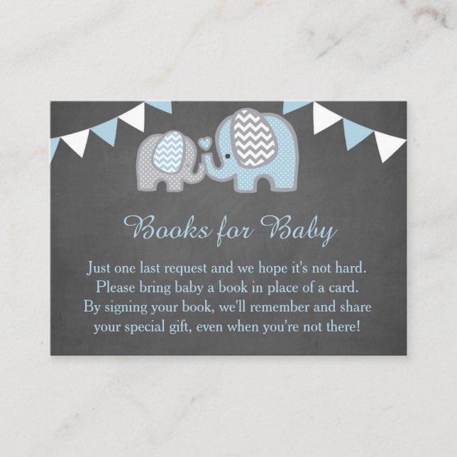 Elephant Baby Shower Book Request Card Boy (Front)