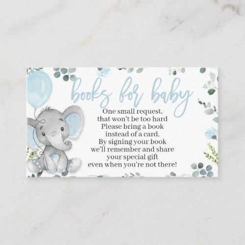 Elephant Baby Shower Book Request Card for a Boy