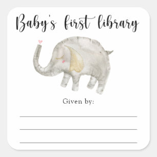 Elephant Baby Shower bookplate, books for baby Square Sticker