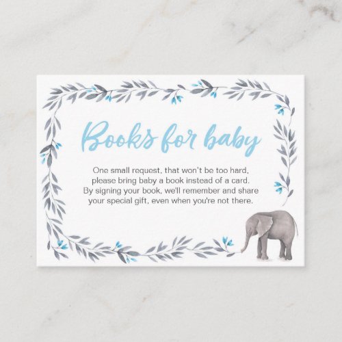 Elephant Baby Shower Books for baby blue Enclosure Card