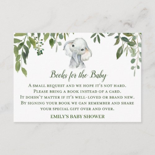 Elephant Baby Shower Books for Baby Insert Cards