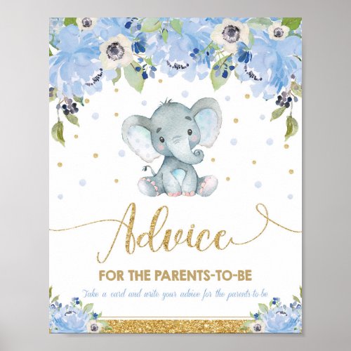 Elephant Baby Shower Boy Advice for Parents to Be Poster