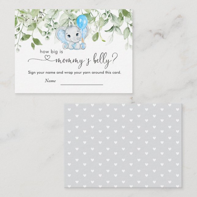 Elephant Baby Shower Boy How Big Is Mommy's Belly Enclosure Card (Front/Back)