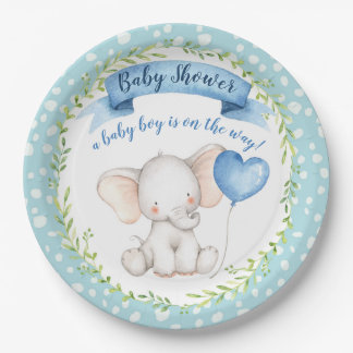Elephant Baby Shower Boy in Watercolour Blue PLATE