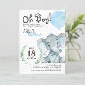 Elephant Baby Shower Boy Invitation (Standing Front)