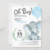 Elephant Baby Shower Boy Invitation (Front)